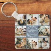 Monogrammed paar fotocollage | Dusty Blue Gift Sleutelhanger (Voorkant)