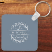 Monogrammed paar fotocollage | Dusty Blue Gift Sleutelhanger (Achterkant)