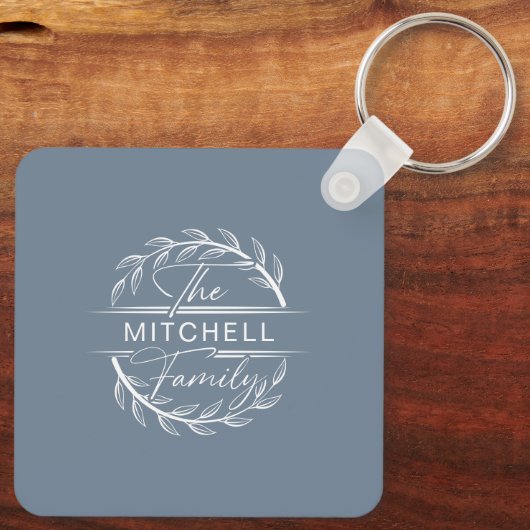 Monogrammed paar fotocollage | Dusty Blue Gift Sleutelhanger (Achterkant)