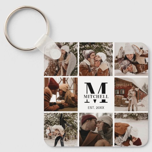 Monogrammed paar fotocollage | Monogram cadeau Sleutelhanger (Voorkant)