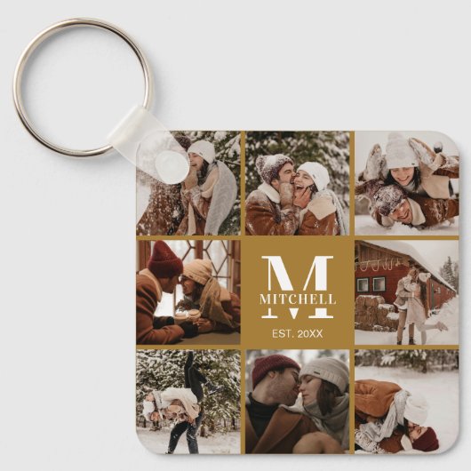 Monogrammed paar fotocollage | Monogram cadeau Sleutelhanger (Voorkant)