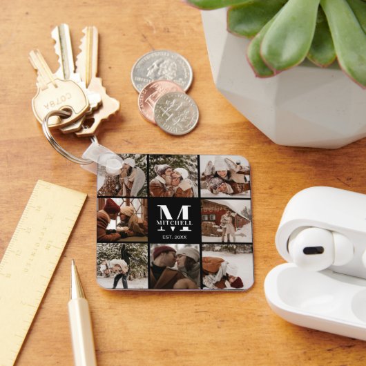Monogrammed paar fotocollage | Monogram cadeau Sleutelhanger (Bureau)