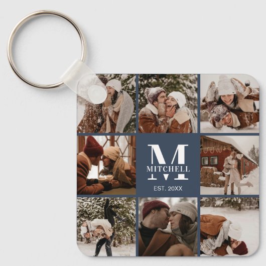 Monogrammed paar fotocollage | Monogram marine Sleutelhanger (Voorkant)
