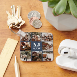 Monogrammed paar fotocollage | Monogram marine Sleutelhanger