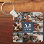 Monogrammed paar fotocollage | Monogram marine Sleutelhanger (Voorkant)
