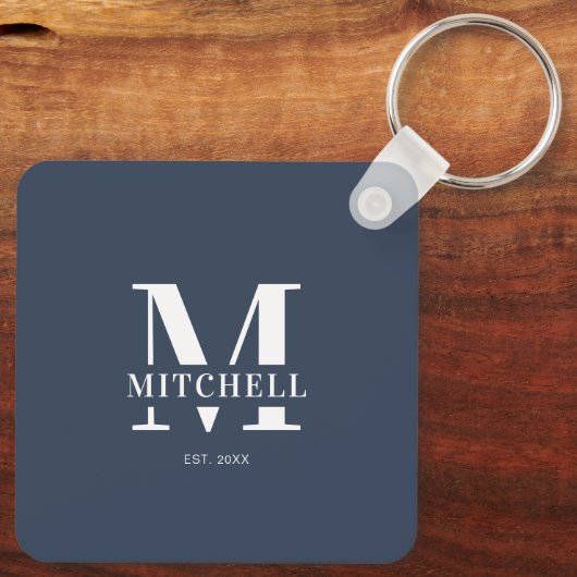 Monogrammed paar fotocollage | Monogram marine Sleutelhanger (Achterkant)