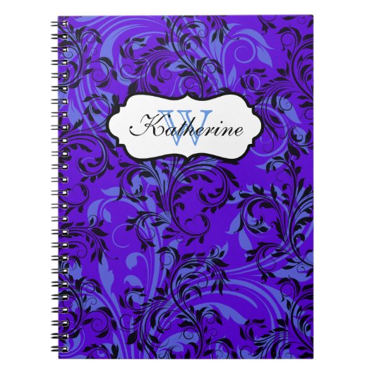 Monogrammed Paars Blue Black Scroll Notitieboek (Voorkant)