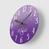 Monogrammed Paars en Amethyst Glitter Ombre Ronde Klok (Hoek)
