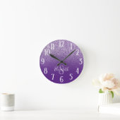 Monogrammed Paars en Amethyst Glitter Ombre Ronde Klok (Huis)