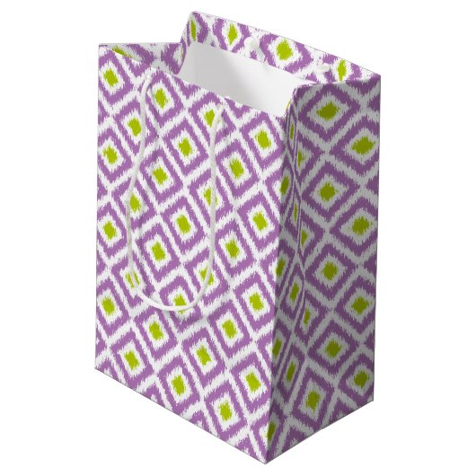 Monogrammed Paars en Green Diamonds Ikat Pattern Medium Cadeauzakje (Achterkant Gekanteld)