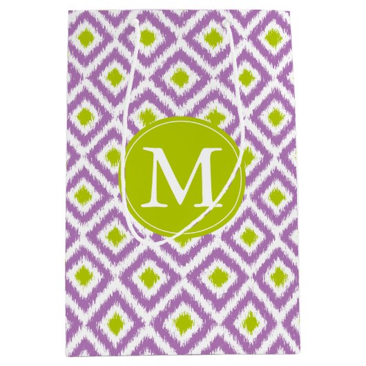 Monogrammed Paars en Green Diamonds Ikat Pattern Medium Cadeauzakje (Voorkant)