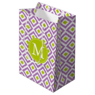 Monogrammed Paars en Green Diamonds Ikat Pattern Medium Cadeauzakje
