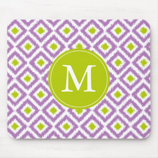 Monogrammed Paars en Green Ikat Pattern Muismat (Voorkant)