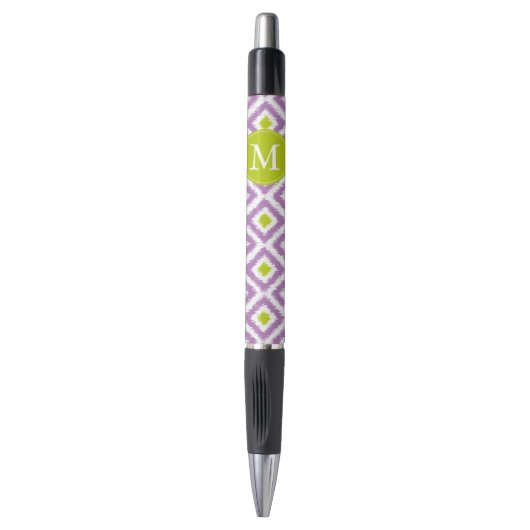 Monogrammed Paars en Green Ikat Pattern Pen (Voorkant Verticaal)