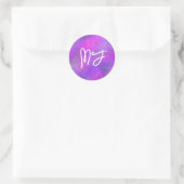 Monogrammed Paars en roze Bokeh Ronde Sticker (Tas)