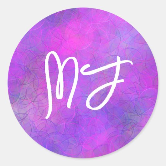 Monogrammed Paars en roze Bokeh Ronde Sticker (Voorkant)