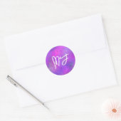 Monogrammed Paars en roze Bokeh Ronde Sticker (Envelop)