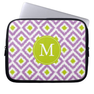 Monogrammed Paars Green Diamond Ikat Pattern Laptop Sleeve