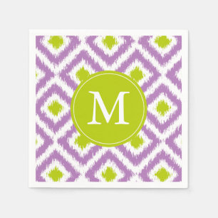 Monogrammed Paars Groene Ikat Pattern Servet