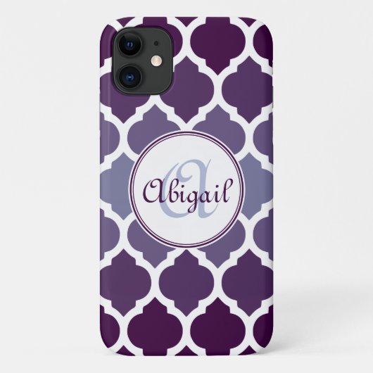 Monogrammed Paars Ombre Moroccan Lattice Pattern Case-Mate iPhone Case (Achterkant)