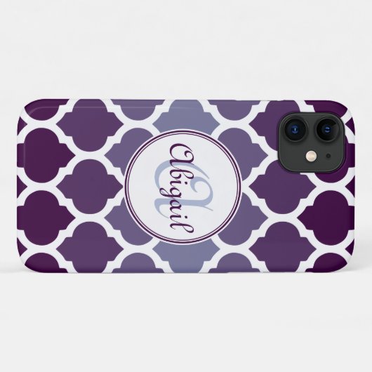 Monogrammed Paars Ombre Moroccan Lattice Pattern Case-Mate iPhone Case (Achterkant (horizontaal))
