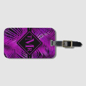 Monogrammed Paars Palm Tropical Bagagelabel (Voorkant (horizontaal))