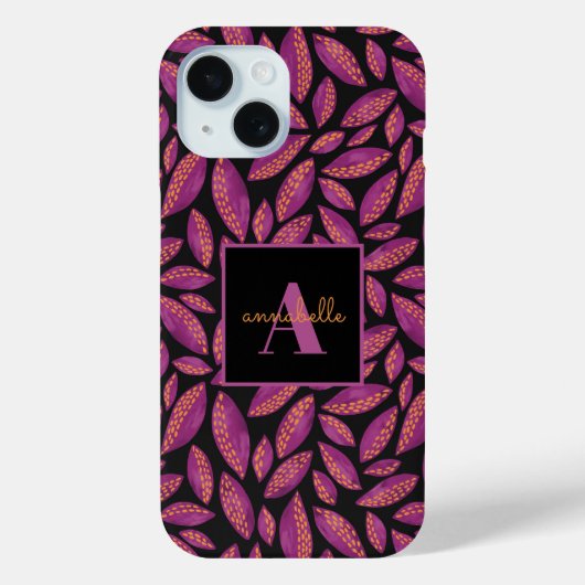 Monogrammed Paars-valleurenpatroon Case-Mate iPhone Case (Achterkant)