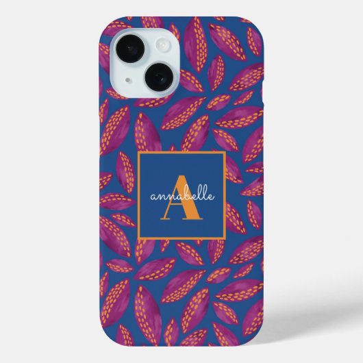 Monogrammed Paars-valleurenpatroon Case-Mate iPhone Case (Achterkant)