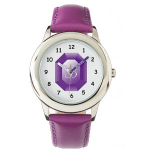 Monogrammed paarse Amethyst gemstone girl' horloge