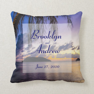 Monogrammed Paarse Beach Wedding Kussens