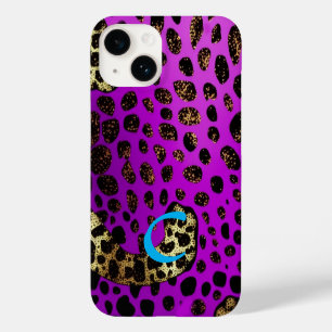 Monogrammed Paarse Cheetah Leopard Glitter Case-Mate iPhone 14 Hoesje
