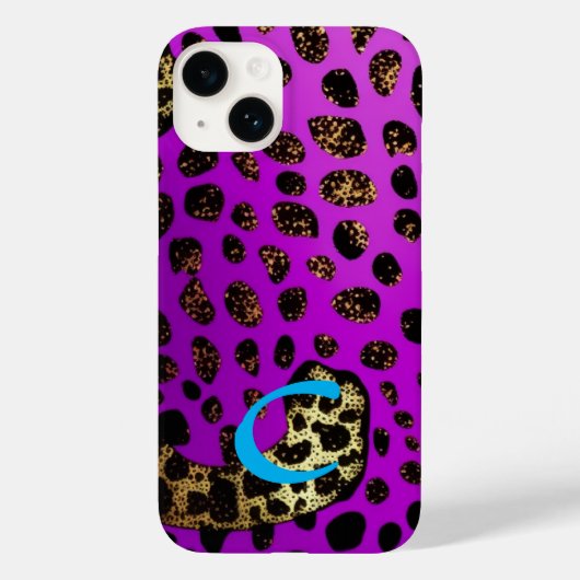 Monogrammed Paarse Cheetah Leopard Glitter Case-Mate iPhone Case (Achterkant)