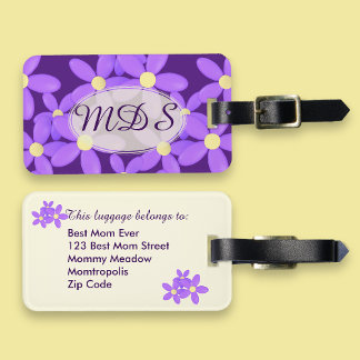 Monogrammed Paarse Daisy Floral Bagagelabel