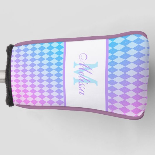 Monogrammed Paarse en blauwe ombre Diamonds Golfheadcover (Voorkant)