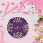 Monogrammed Paarse en gouden Indiase stijl bruilof Papieren Bordje (Feest)