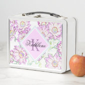 Monogrammed Paarse Floral  Metal Lunch Box (In situ)