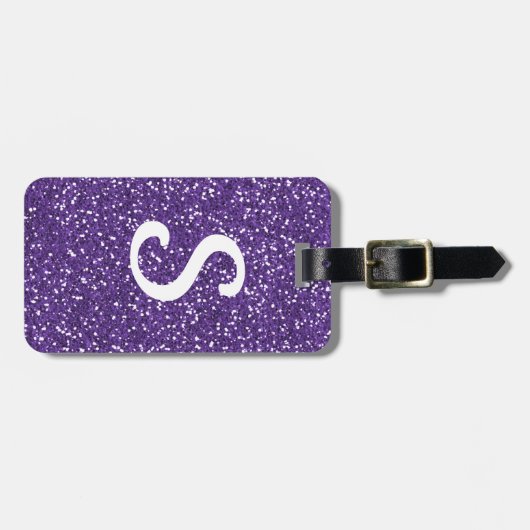 Monogrammed Paarse Glitter Bagagelabel (Voorkant horizontaal)