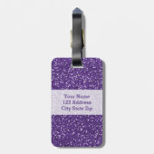 Monogrammed Paarse Glitter Bagagelabel (Achterkant verticaal)