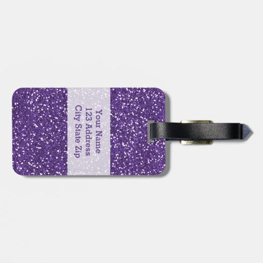 Monogrammed Paarse Glitter Bagagelabel (Achterkant horizontaal)