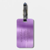 Monogrammed Paarse glitter Drip Brushed Metal Bagagelabel (Achterkant verticaal)