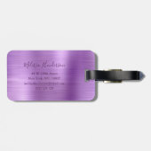 Monogrammed Paarse glitter Drip Brushed Metal Bagagelabel (Achterkant horizontaal)
