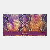 Monogrammed Paarse & Gouden Glinsterende Slangenhu Bureaumat (Voorkant)