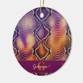 Monogrammed Paarse & Gouden Glinsterende Slangenhu Keramisch Ornament (Links)