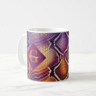 Monogrammed Paarse & Gouden Glinsterende Slangenhu Koffiemok