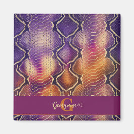 Monogrammed Paarse & Gouden Glinsterende Slangenhu Magneet