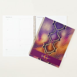 Monogrammed Paarse & Gouden Glinsterende Slangenhu Planner