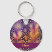 Monogrammed Paarse & Gouden Glinsterende Slangenhu Sleutelhanger (Voorkant)