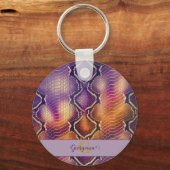 Monogrammed Paarse & Gouden Glinsterende Slangenhu Sleutelhanger (Achterkant)