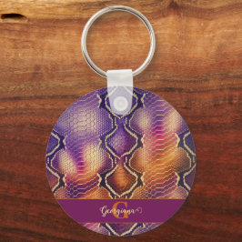 Monogrammed Paarse & Gouden Glinsterende Slangenhu Sleutelhanger