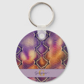 Monogrammed Paarse & Gouden Glinsterende Slangenhu Sleutelhanger (Achterkant)